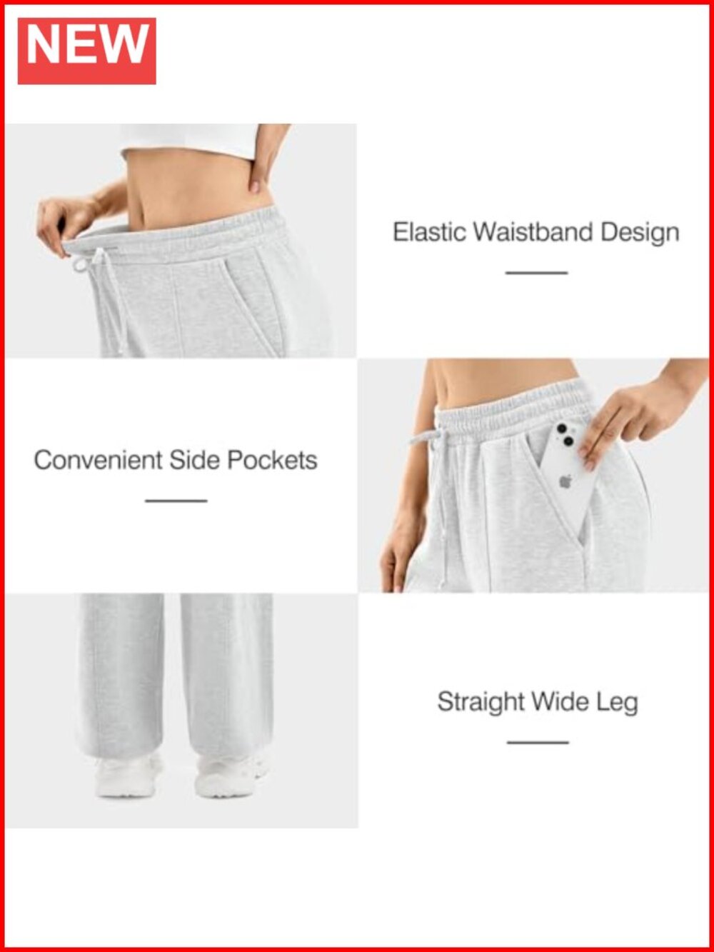 Wide Leg Sweatpants with Pockets Polyester Drawstring High Rise Active Pants - Picture 2 of 6